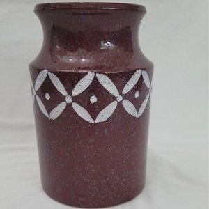 Vintage Ethan Allen Maroon Red & Blue Sponged Decorative Pottery Vase Italy